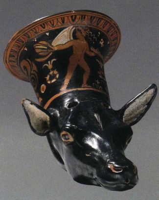 Another view of the Apulian red-figure Rhyton